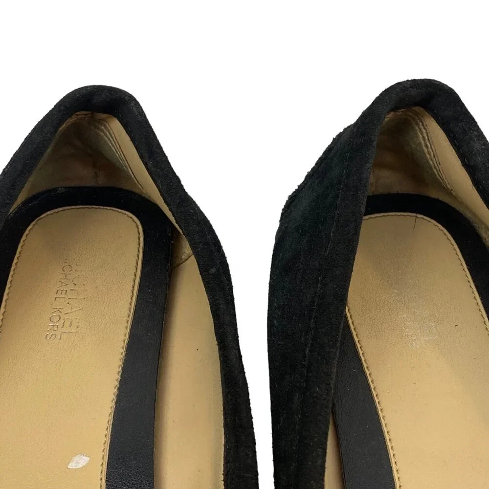 MICHAEL KORS‎ Women Suede Flat Loafers Size 8 Black Leather Caroline Moccasins